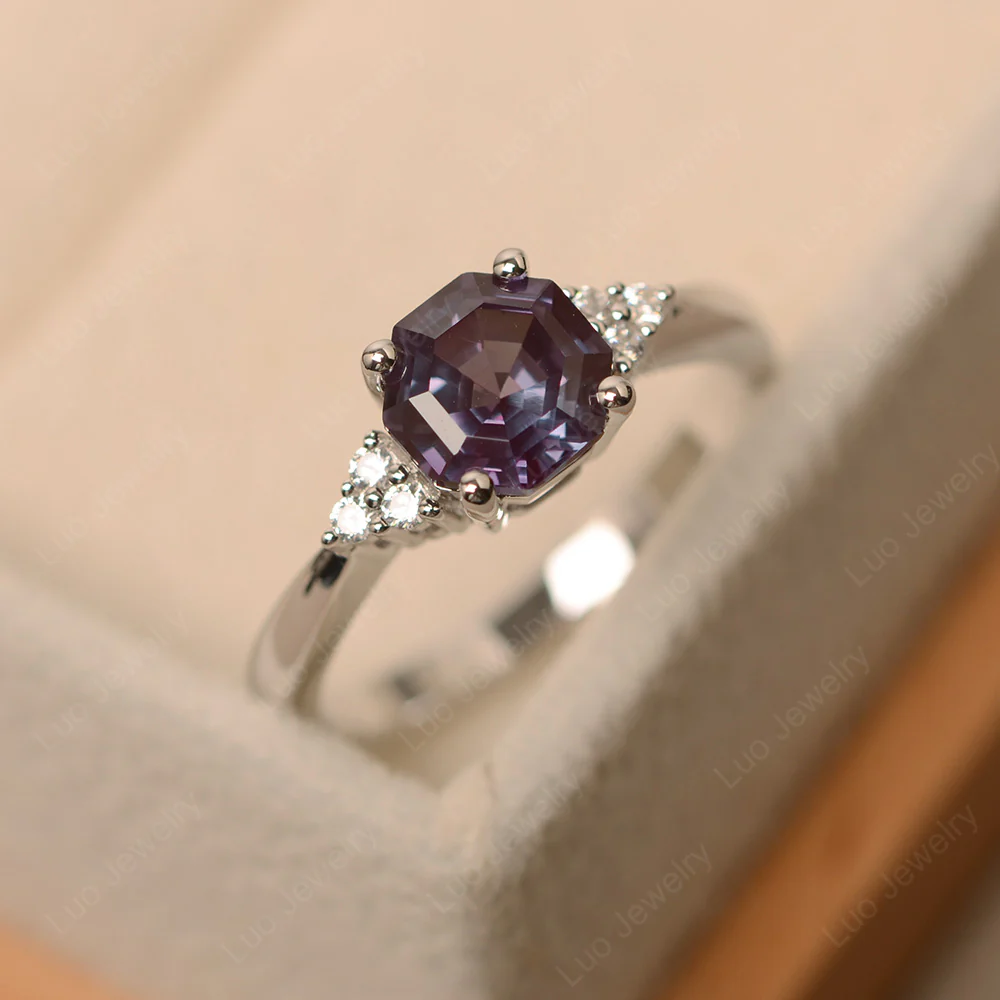 Octagon Cut Alexandrite Engagement Ring - Image 2