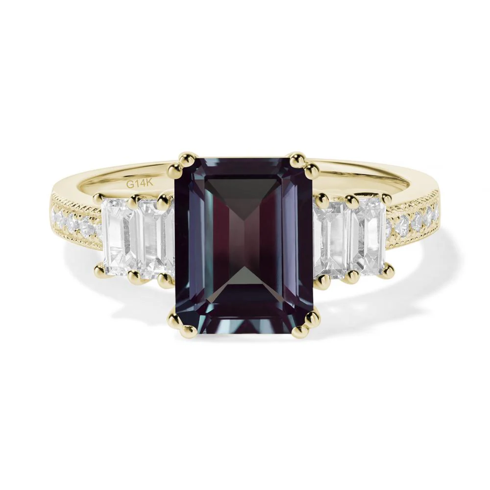 Emerald Cut Alexandrite Milgrain Ring - Image 2