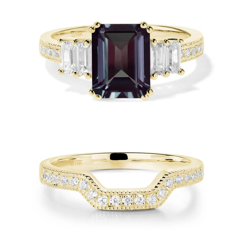 Emerald Cut Alexandrite Milgrain Ring - Image 21