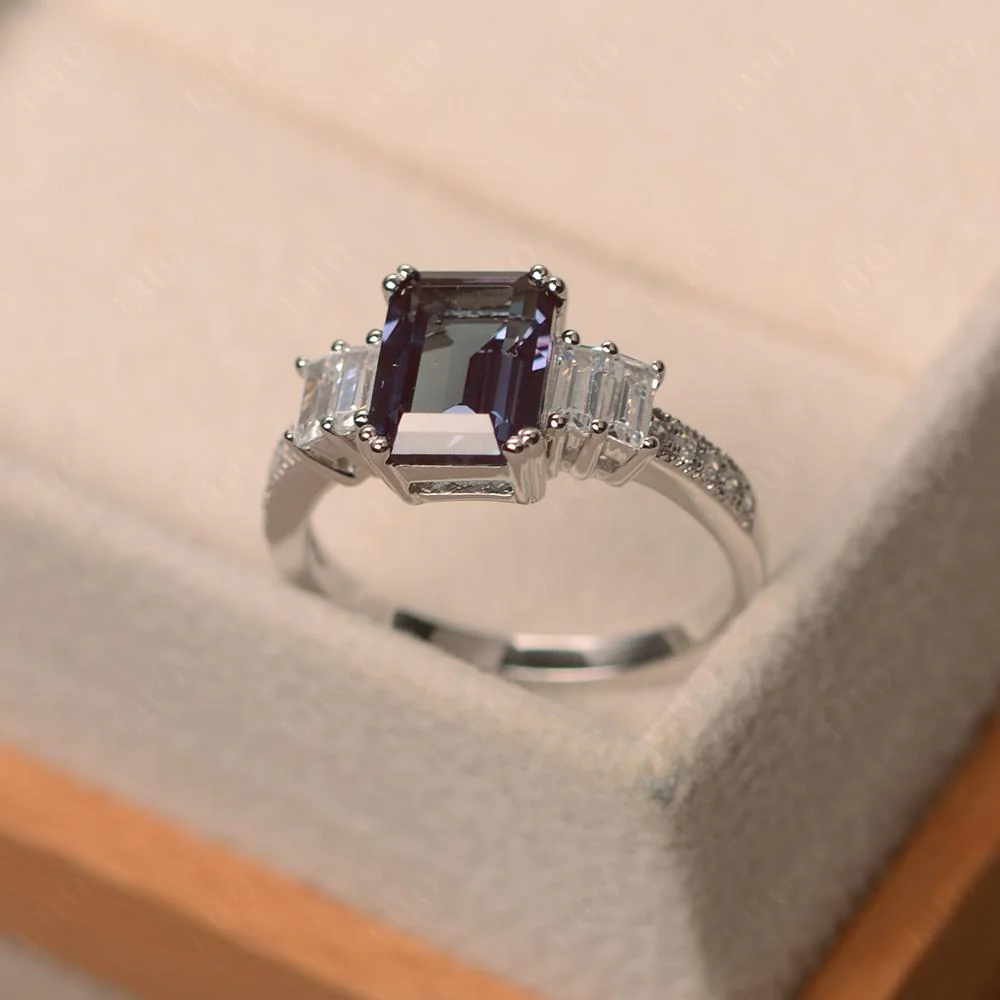 Emerald Cut Alexandrite Milgrain Ring - Image 30