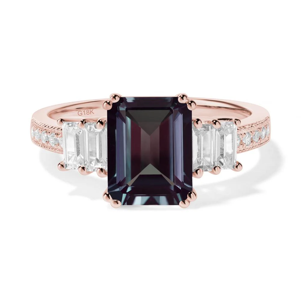 Emerald Cut Alexandrite Milgrain Ring - Image 4