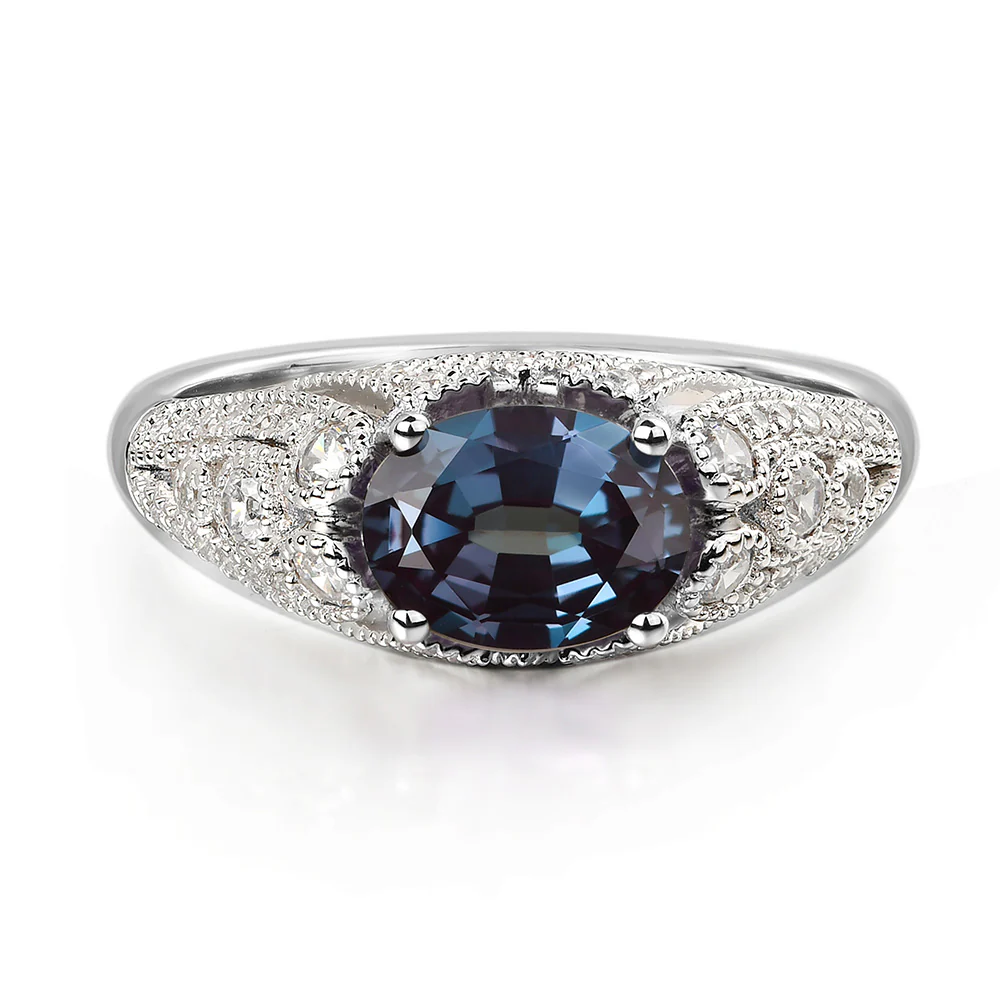 Vintage Horizontal Oval Cut Alexandrite Ring