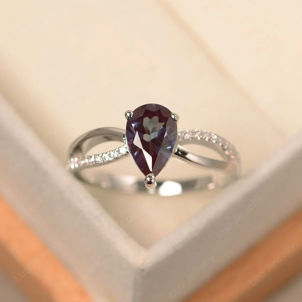 Pear Shaped Alexandrite Ring Split Shank