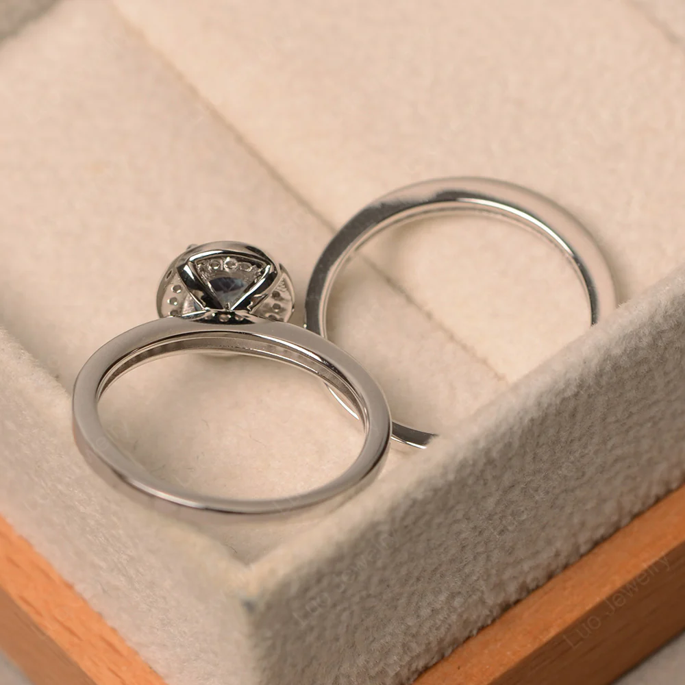 Round Cut Alexandrite Halo Bridal Set Ring - Image 3
