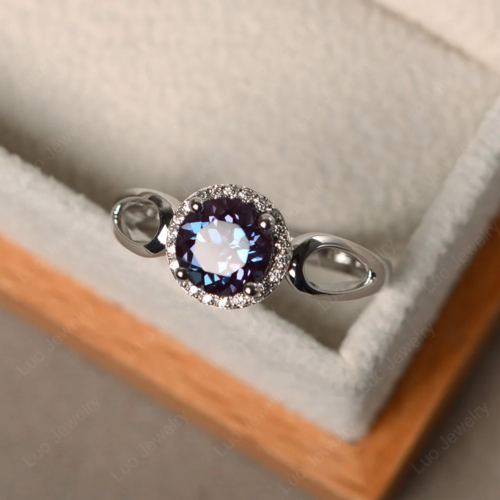 Alexandrite Halo Engagement Ring Split Shank