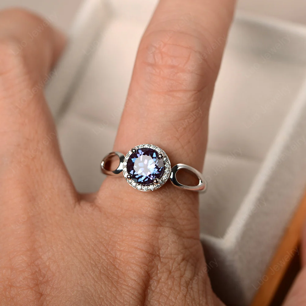 Alexandrite Halo Engagement Ring Split Shank - Image 4