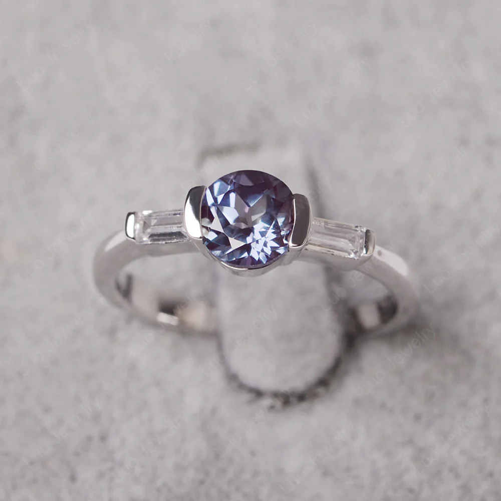 Alexandrite Ring Round Cut with Baguette Side - Image 2