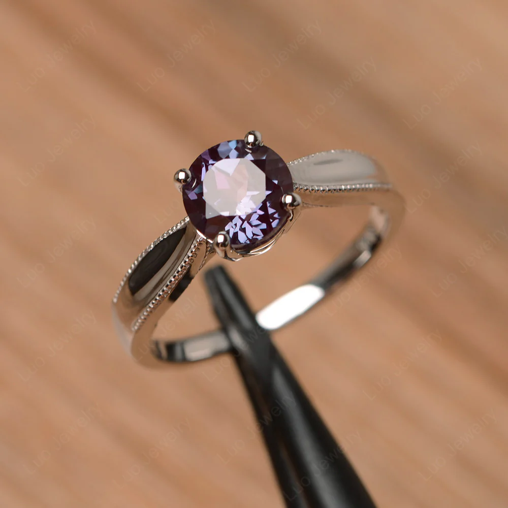 Alexandrite Solitaire Milgrain Engagement Ring