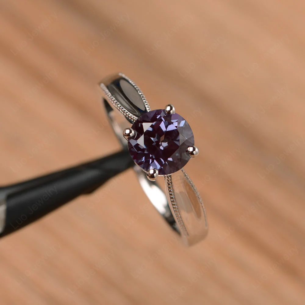 Alexandrite Solitaire Milgrain Engagement Ring - Image 2