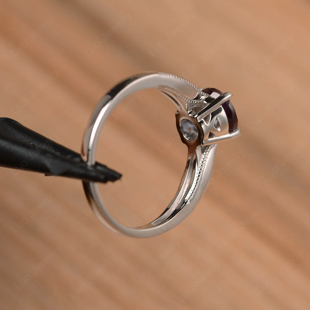 Alexandrite Solitaire Milgrain Engagement Ring - Image 3