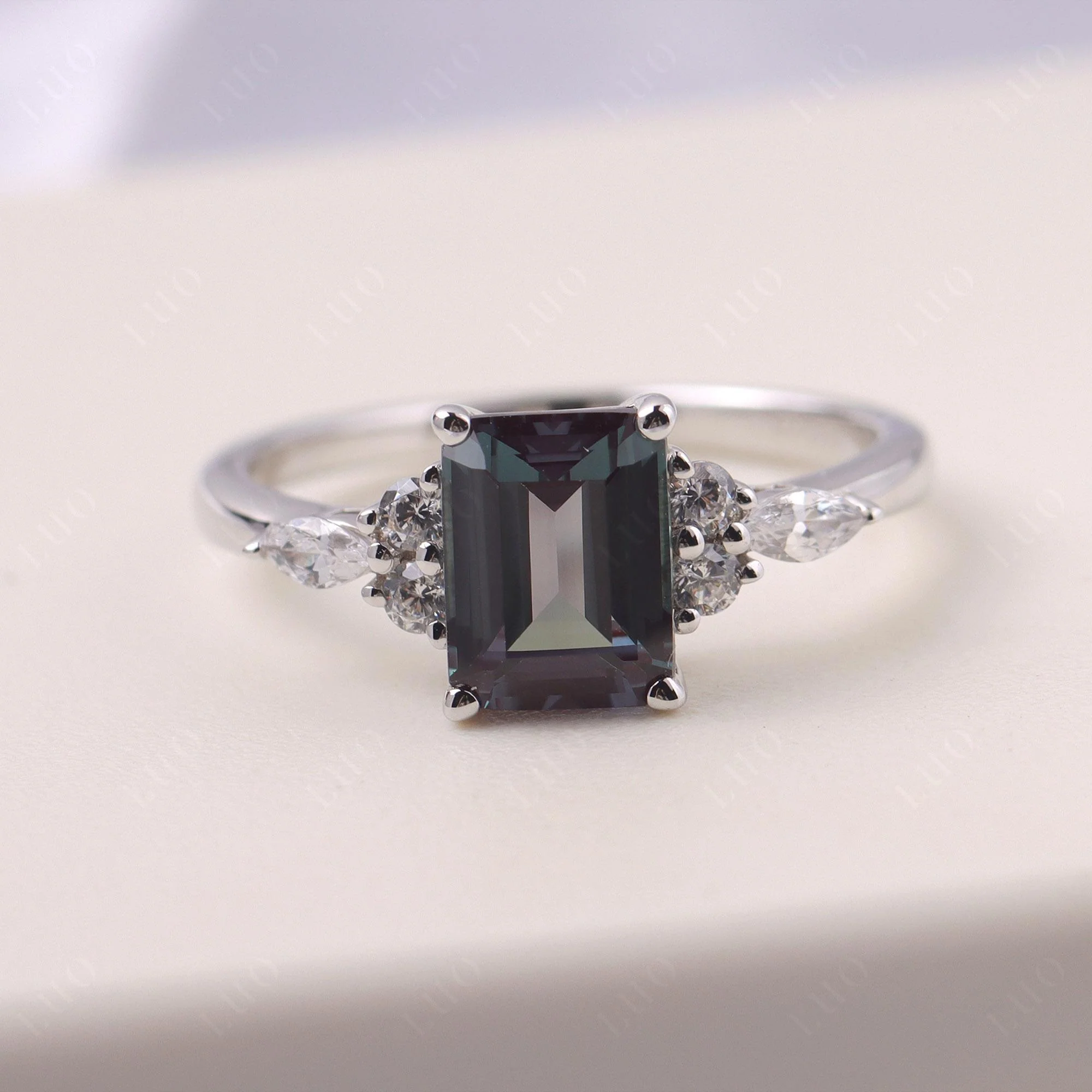 Simple Emerald Cut Alexandrite Ring - Image 29