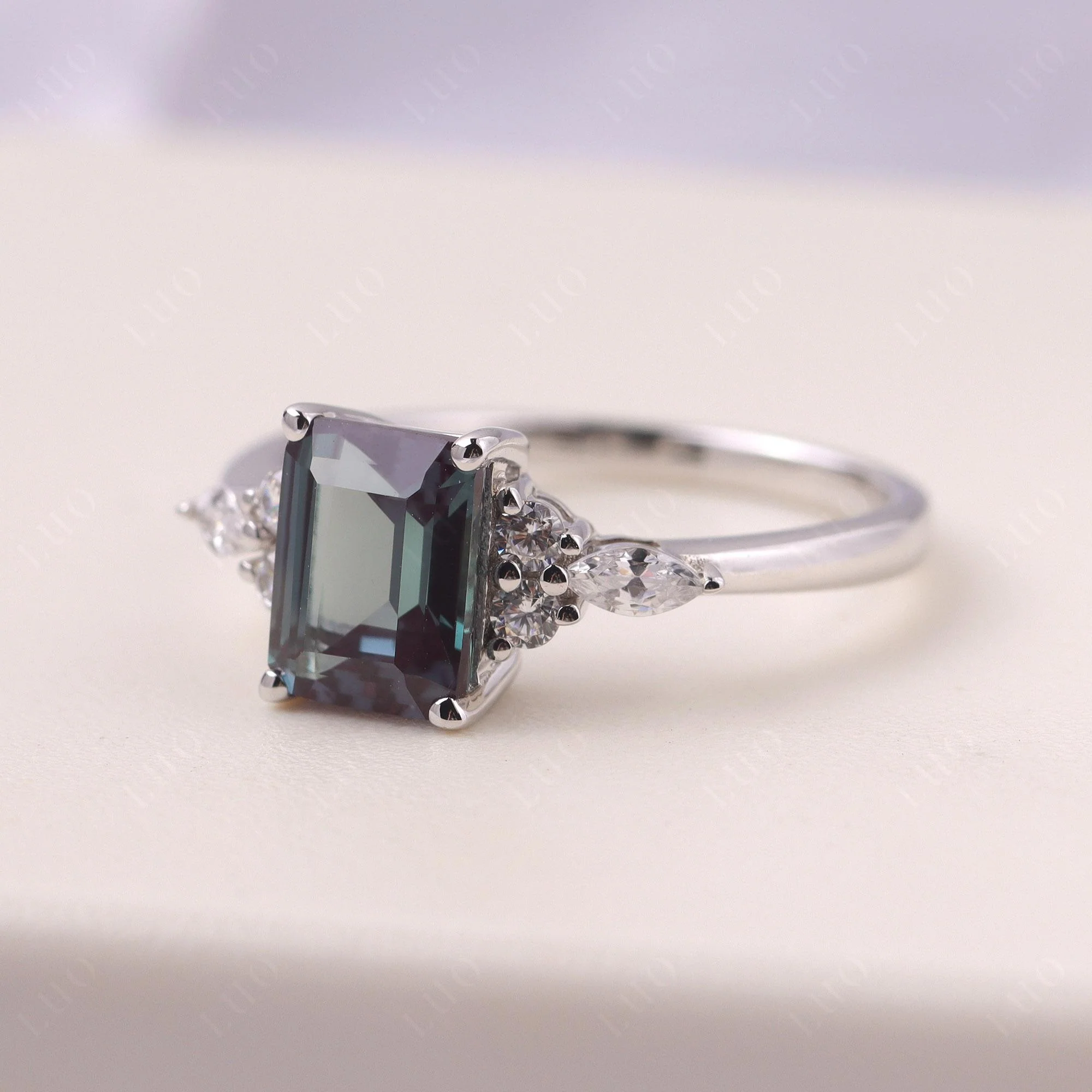 Simple Emerald Cut Alexandrite Ring - Image 30