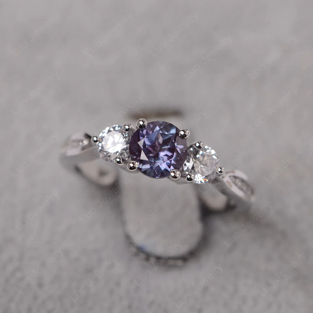 Alexandrite Three Stone Engagement Ring