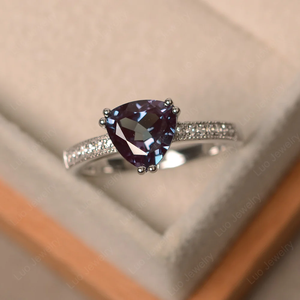 Trillion Cut Alexandrite Double Prong Ring