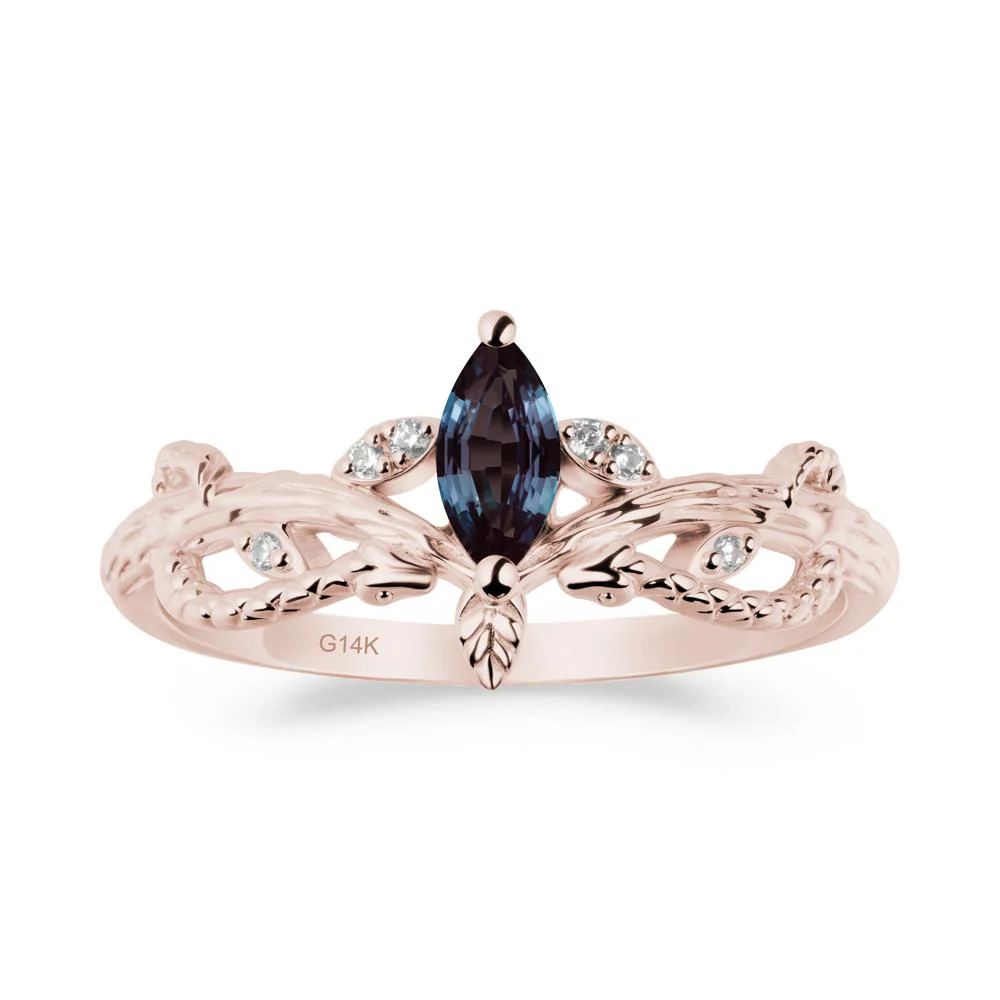 Alexandrite Snake Ring with Tree Texture and Leaf