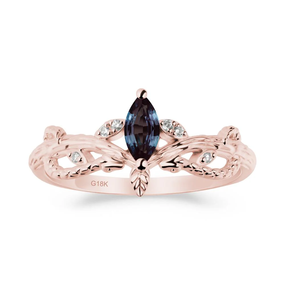 Alexandrite Snake Ring with Tree Texture and Leaf - Image 4