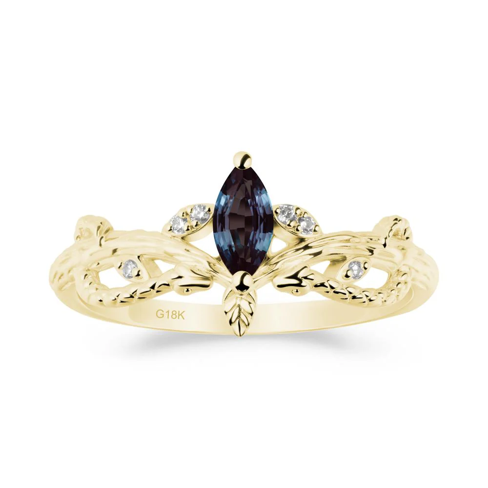 Alexandrite Snake Ring with Tree Texture and Leaf - Image 6