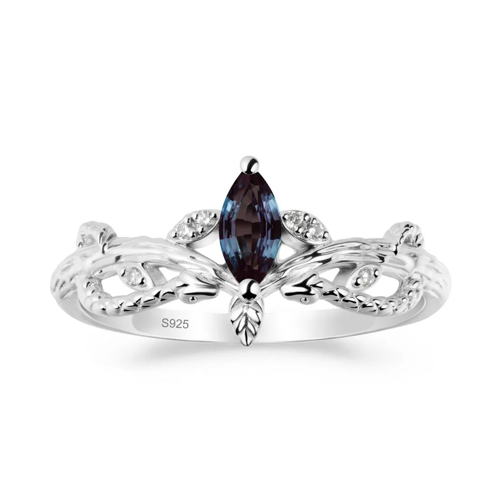 Alexandrite Snake Ring with Tree Texture and Leaf - Image 9