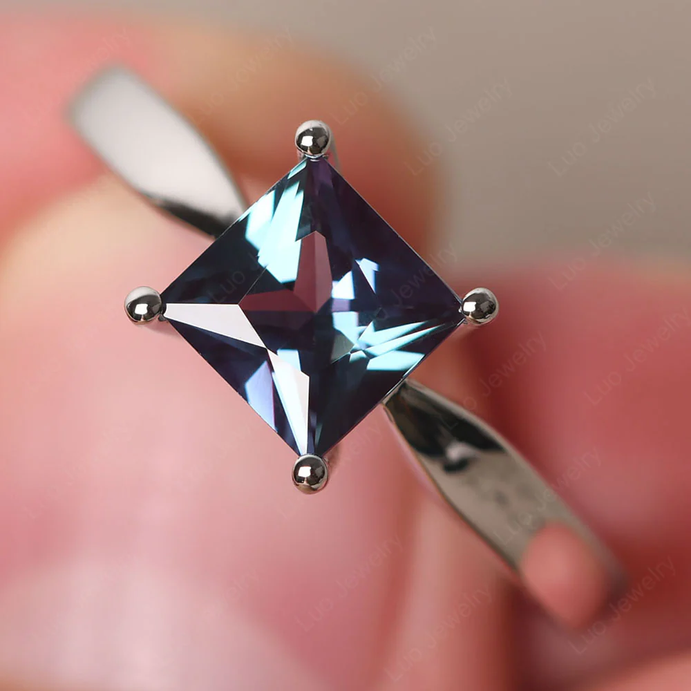 Princess Cut Alexandrite Tapered Band Ring
