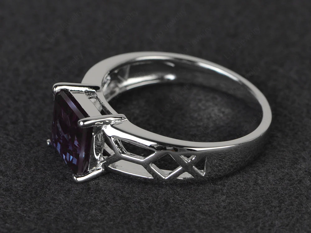 Alexandrite Solitaire Ring Wide Band - Image 2