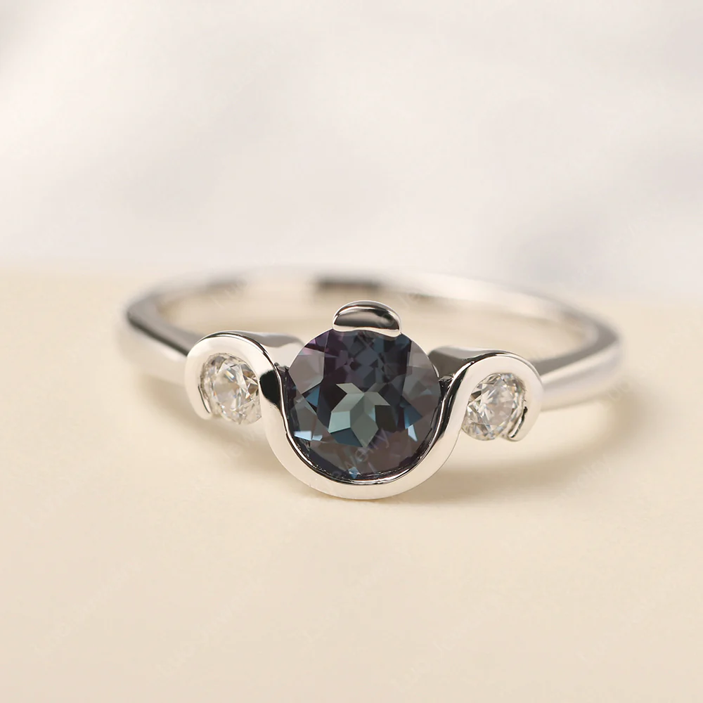 Alexandrite Vintage Bezel Set Engagement Ring