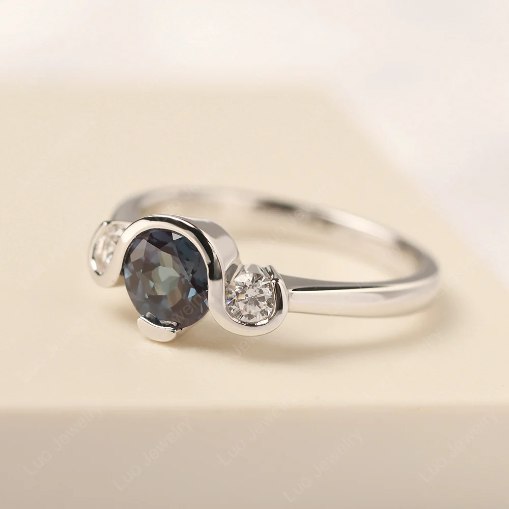 Alexandrite Vintage Bezel Set Engagement Ring - Image 2