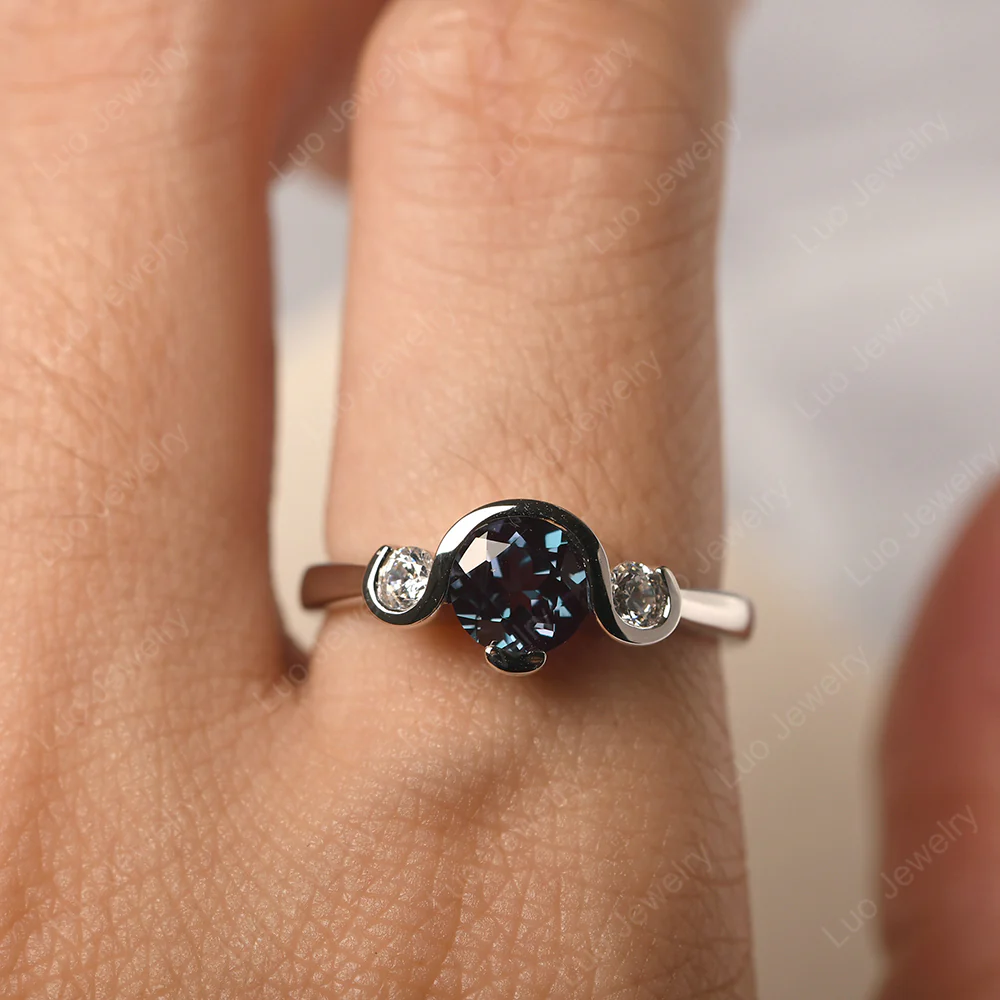 Alexandrite Vintage Bezel Set Engagement Ring - Image 5