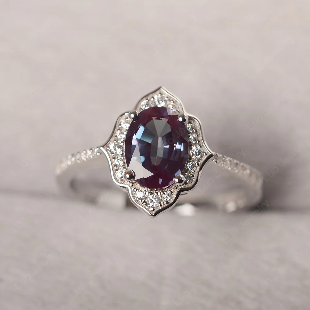 Oval Alexandrite Floral Halo Engagement Ring - Image 2