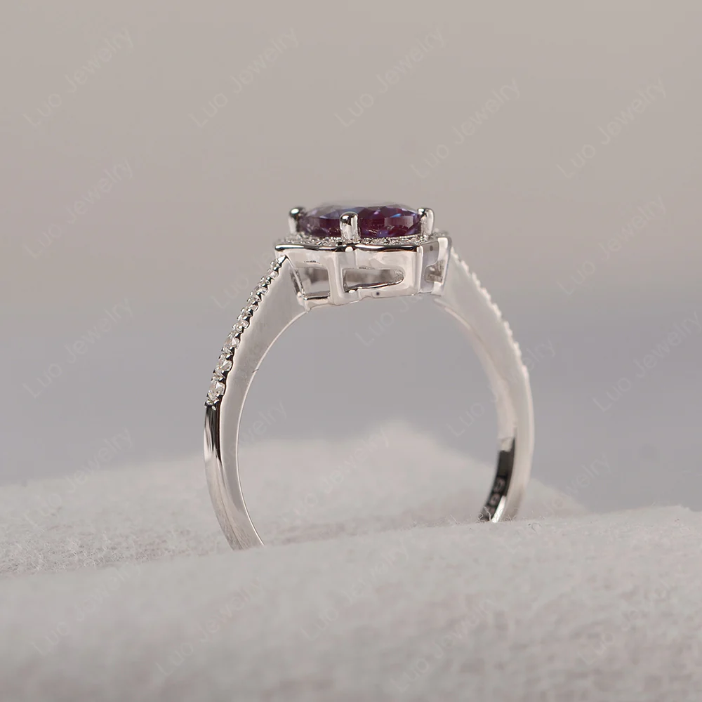 Oval Alexandrite Floral Halo Engagement Ring - Image 5