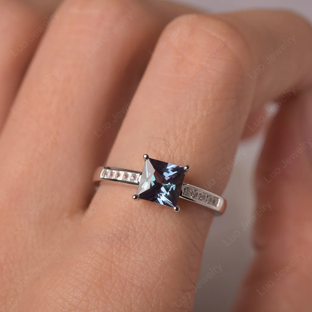 Princess Cut Alexandrite Promise Ring - Image 5