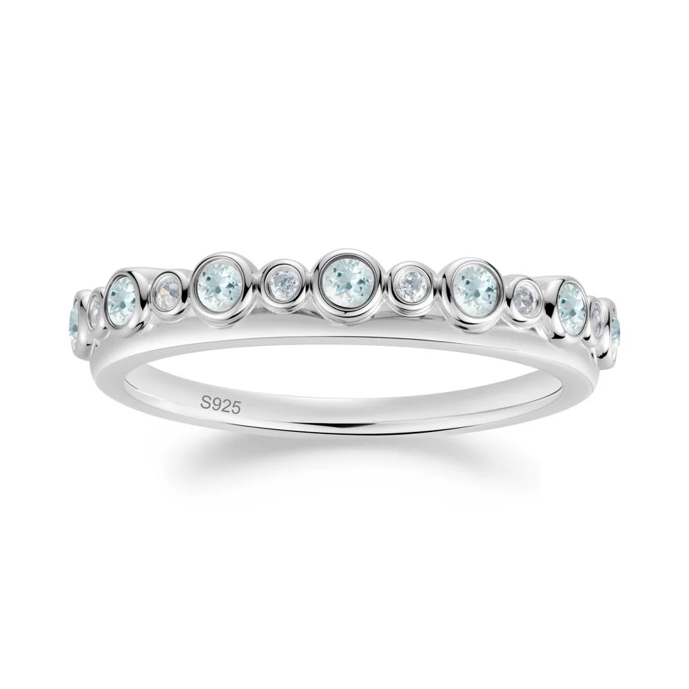 Alternating Aquamarine and Cubic Zirconia Bubble Band Ring - Image 4
