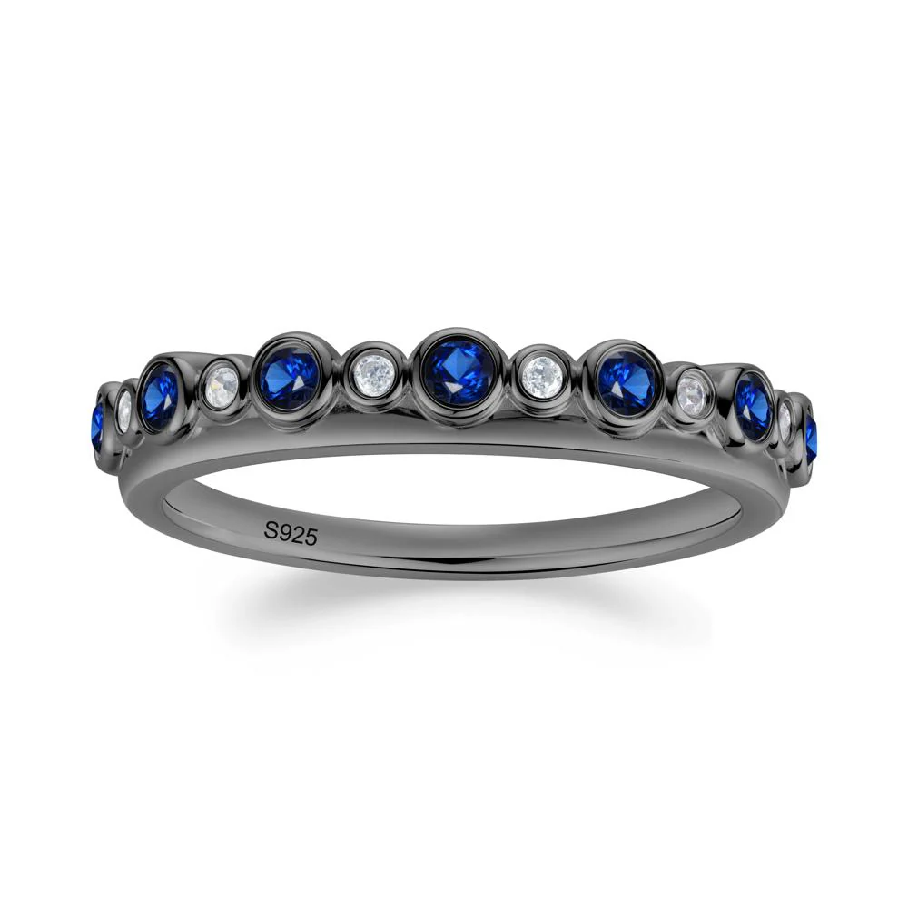 Alternating Cubic Zirconia and Sapphire Bubble Band Ring