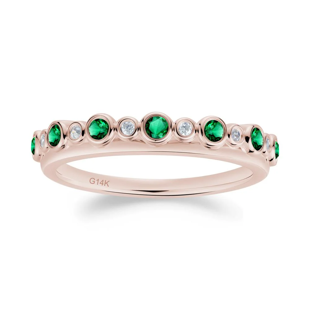 Alternating Emerald and Cubic Zirconia Bubble Band Ring - Image 3