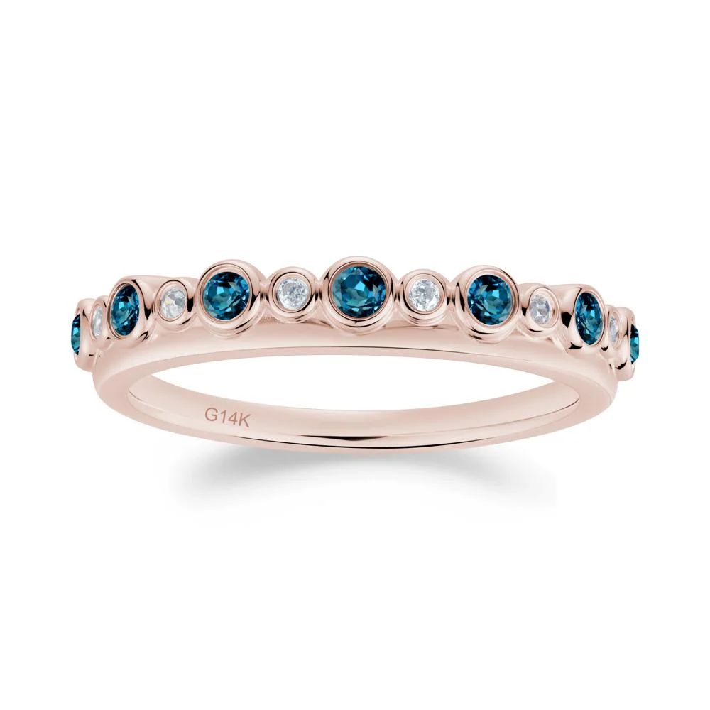 Alternating London Blue Topaz and Cubic Zirconia Bubble Band Ring - Image 2
