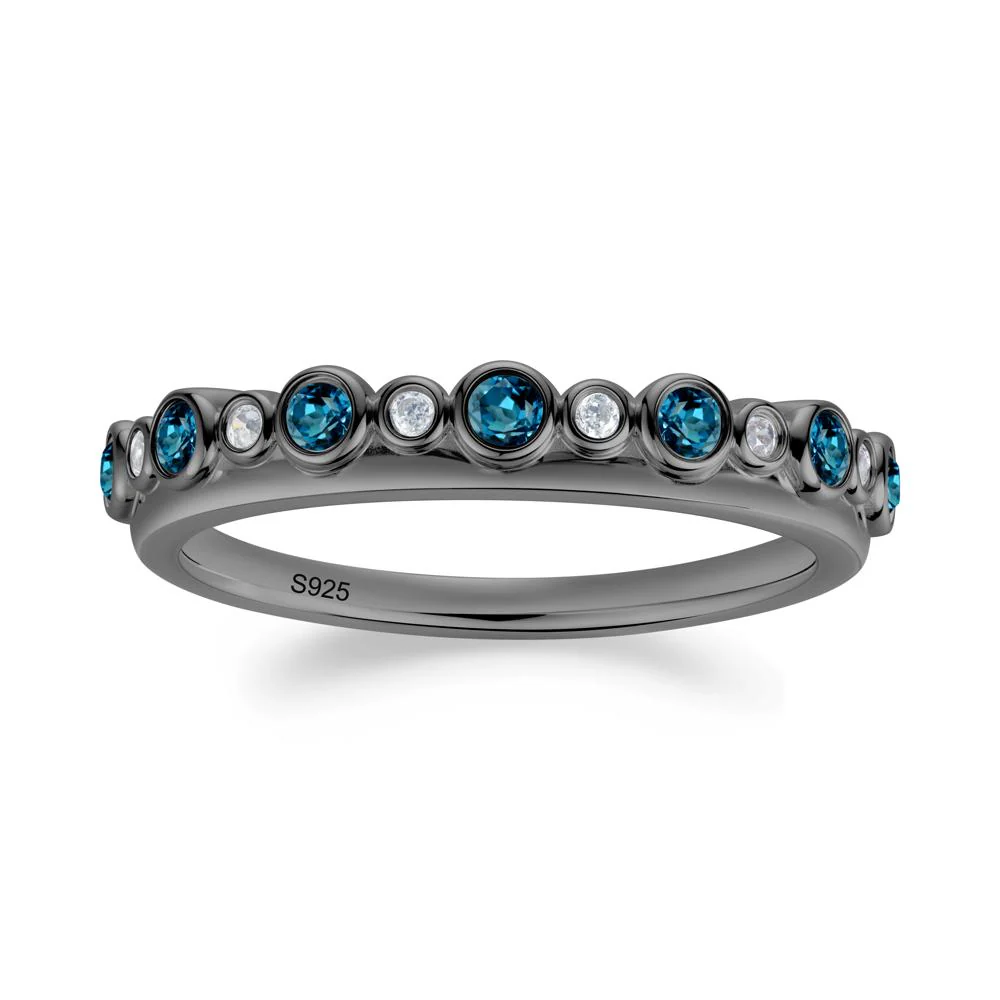 Alternating London Blue Topaz and Cubic Zirconia Bubble Band Ring - Image 8