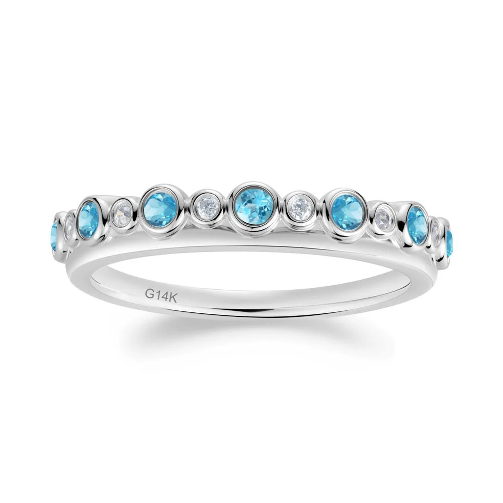 Alternating Swiss Blue Topaz and Cubic Zirconia Bubble Band Ring - Image 7