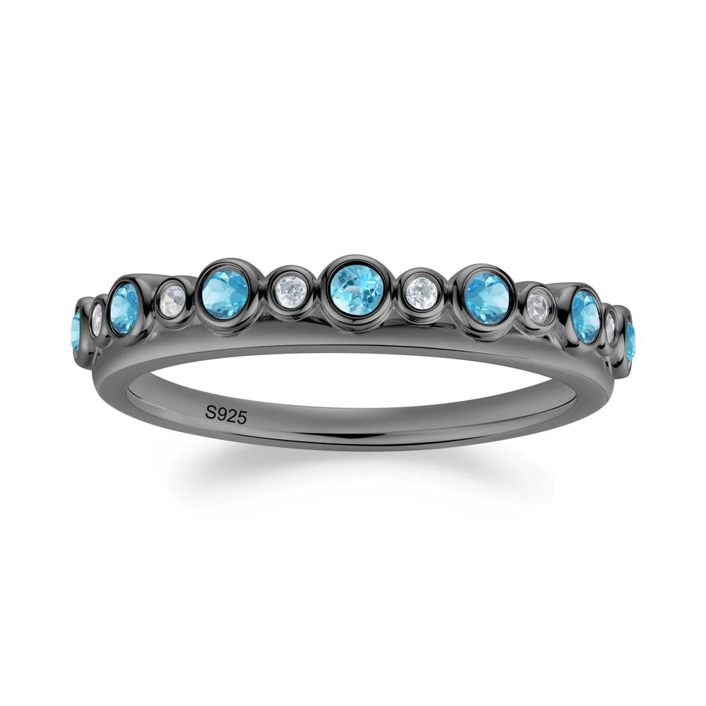 Alternating Swiss Blue Topaz and Cubic Zirconia Bubble Band Ring - Image 9