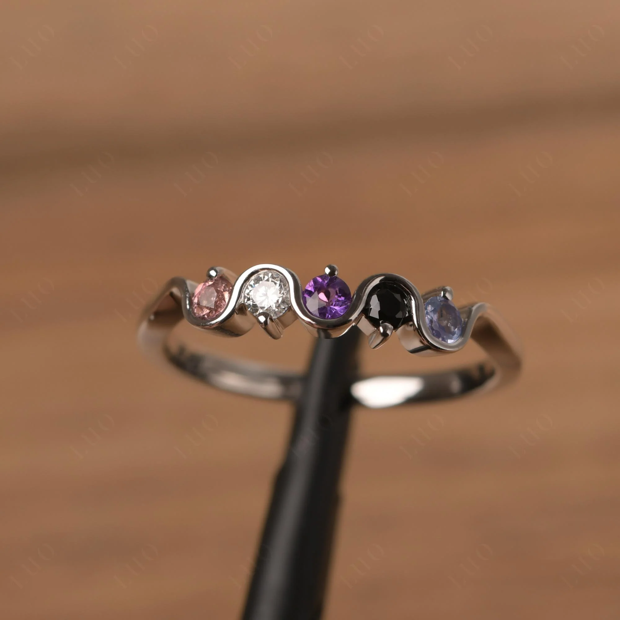 Amethyst and Black Spinel and Moissanite and Tanzanite and Tourmaline Band Ring - Image 12