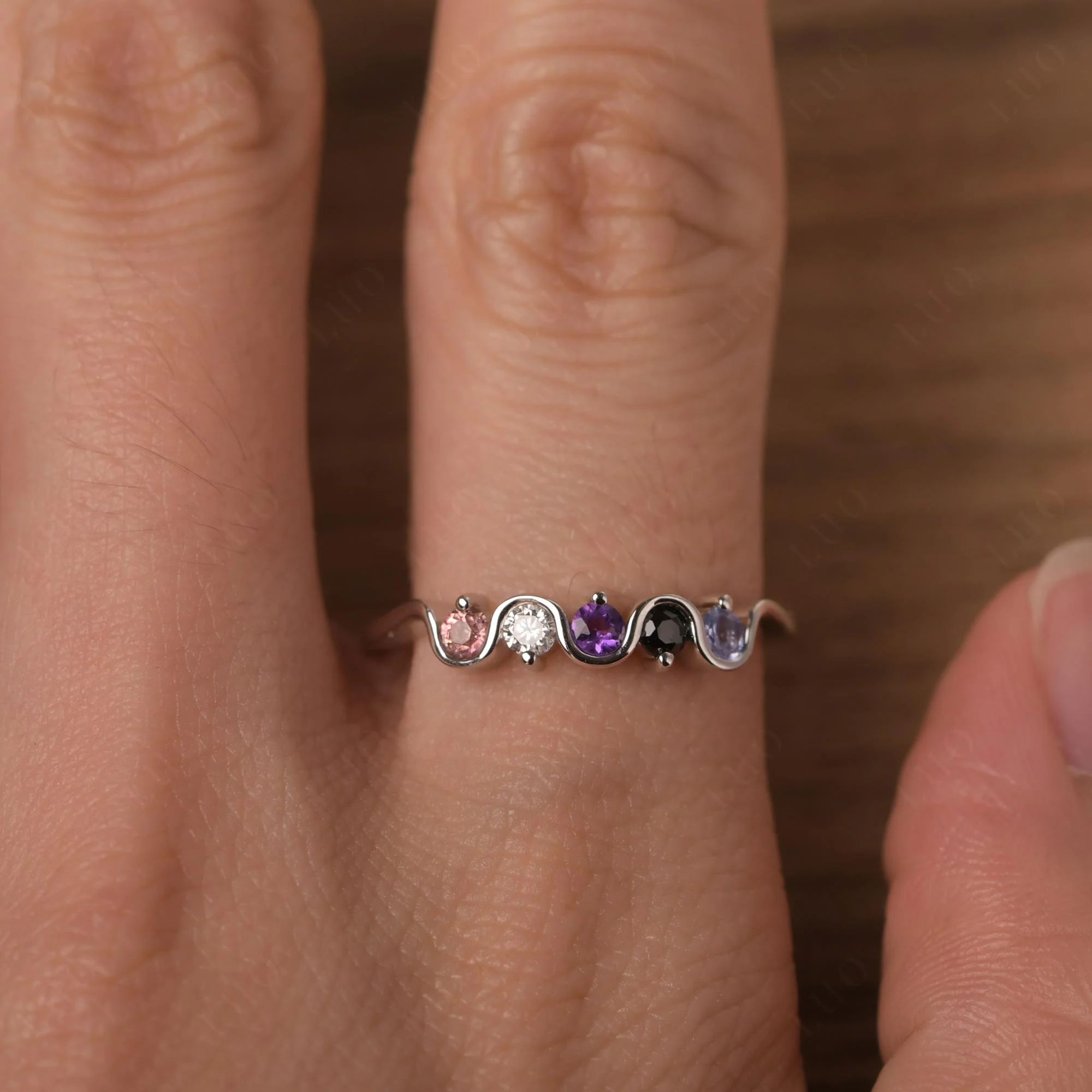 Amethyst and Black Spinel and Moissanite and Tanzanite and Tourmaline Band Ring - Image 14