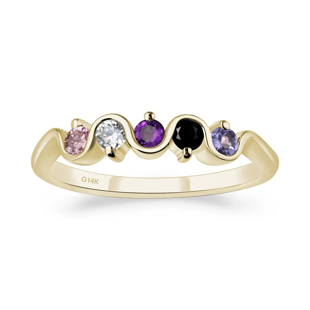 Amethyst and Black Spinel and Moissanite and Tanzanite and Tourmaline Band Ring - Image 4