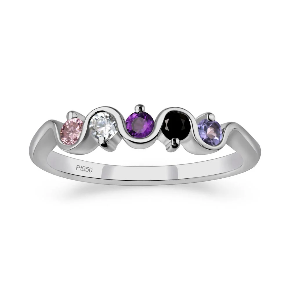 Amethyst and Black Spinel and Moissanite and Tanzanite and Tourmaline Band Ring - Image 6