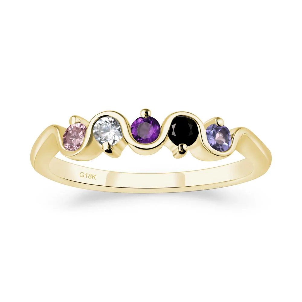 Amethyst and Black Spinel and Moissanite and Tanzanite and Tourmaline Band Ring - Image 8