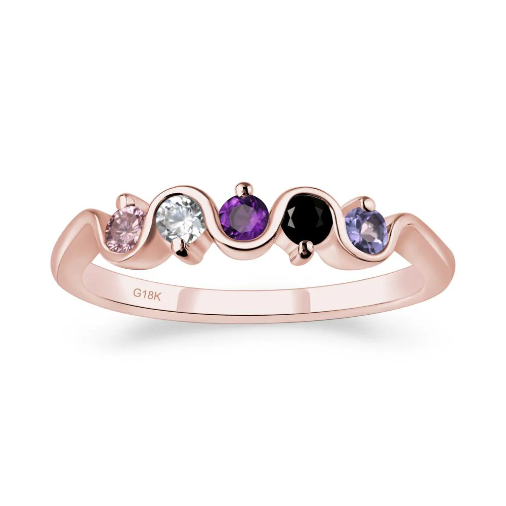 Amethyst and Black Spinel and Moissanite and Tanzanite and Tourmaline Band Ring - Image 9