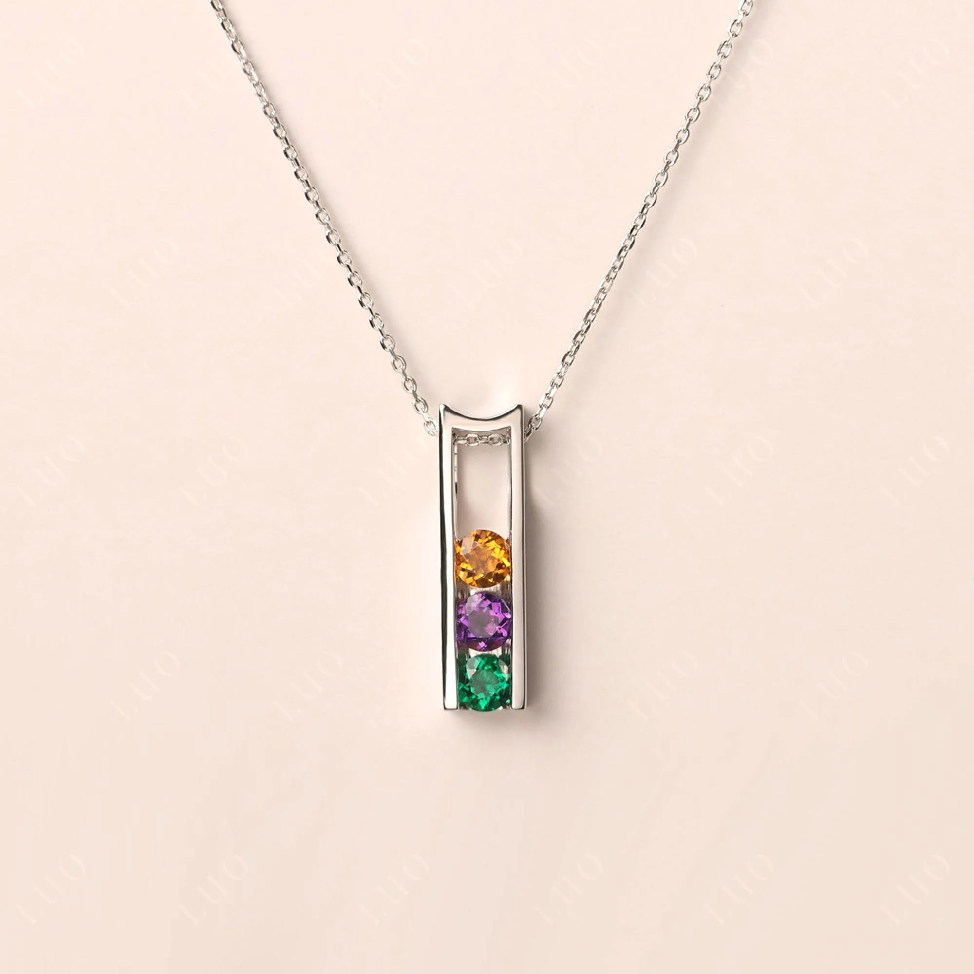 Amethyst and Citrine and Emerald 3 Stones Mothers Necklace - Image 10