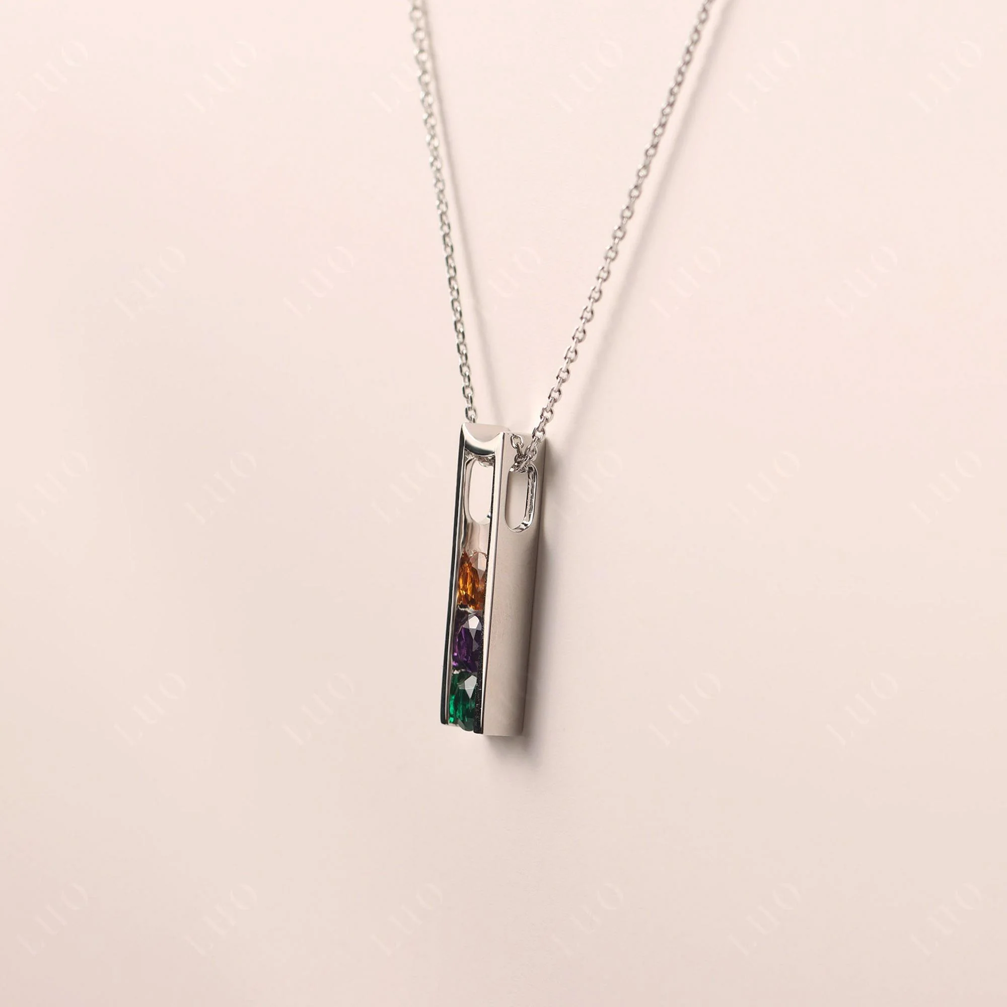 Amethyst and Citrine and Emerald 3 Stones Mothers Necklace - Image 11