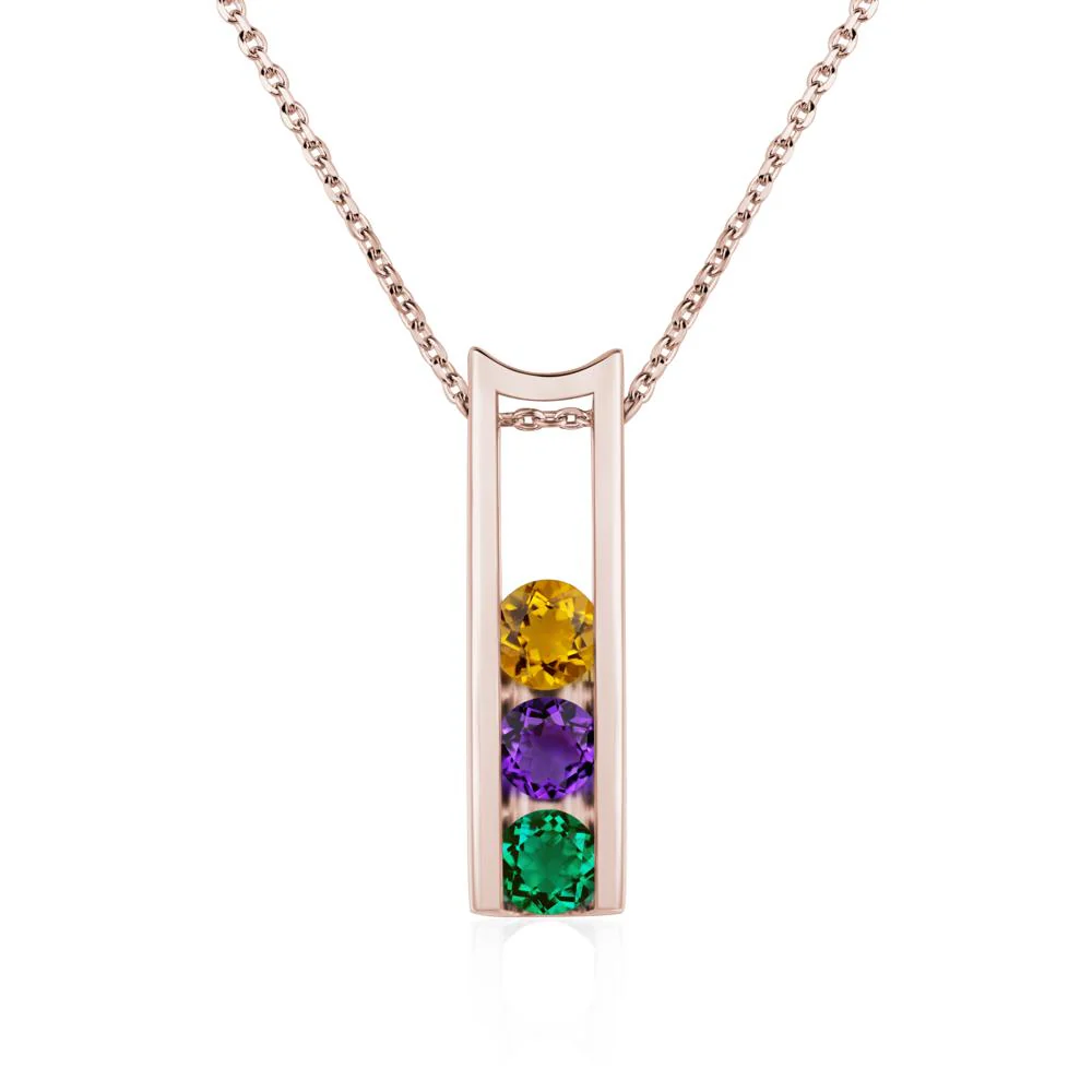 Amethyst and Citrine and Emerald 3 Stones Mothers Necklace - Image 5