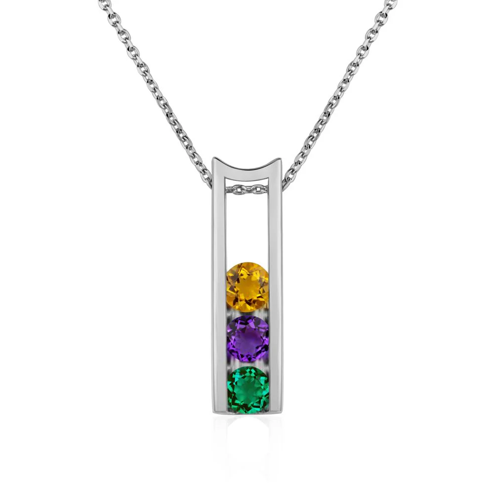 Amethyst and Citrine and Emerald 3 Stones Mothers Necklace - Image 6