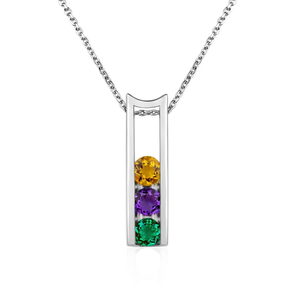 Amethyst and Citrine and Emerald 3 Stones Mothers Necklace - Image 7