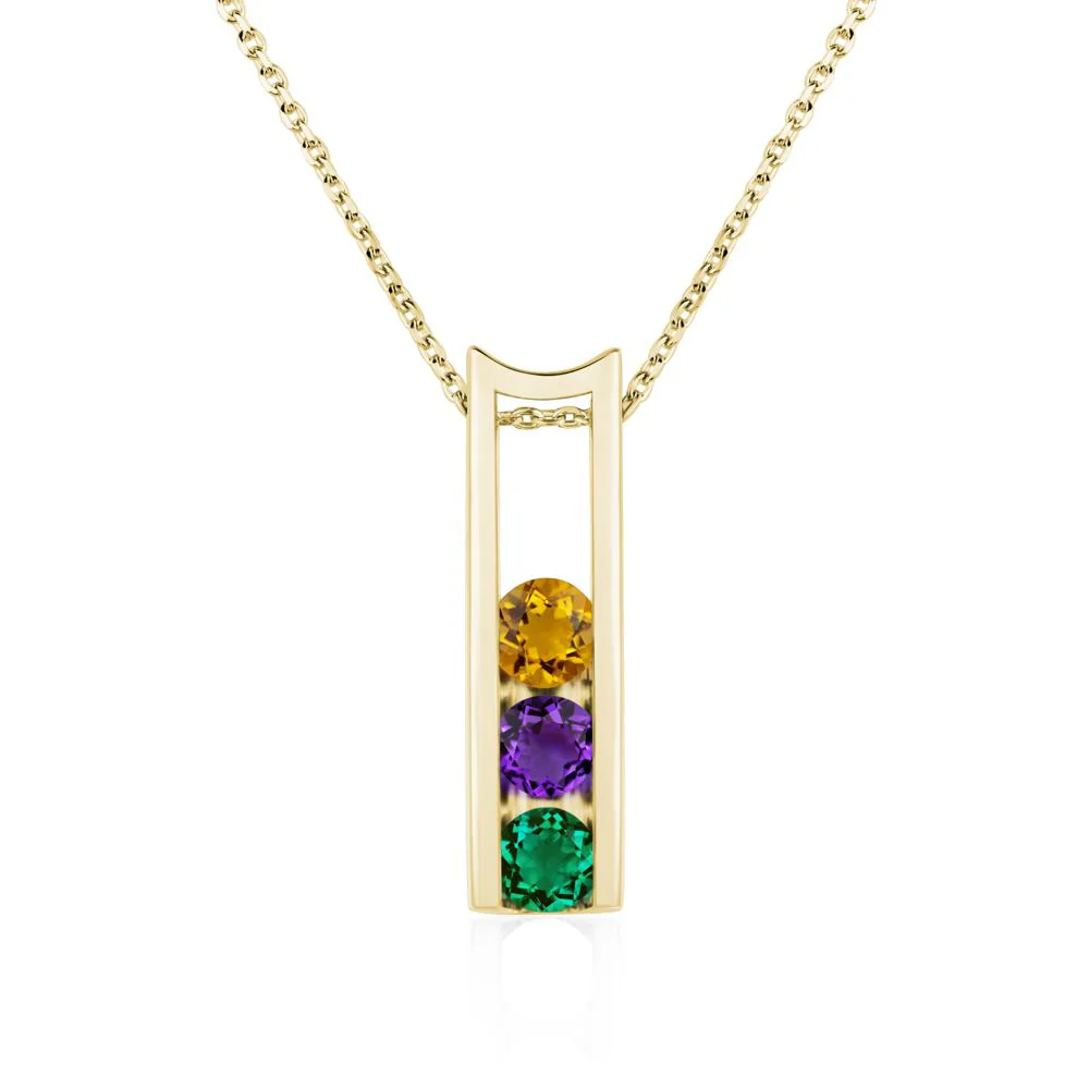 Amethyst and Citrine and Emerald 3 Stones Mothers Necklace - Image 8