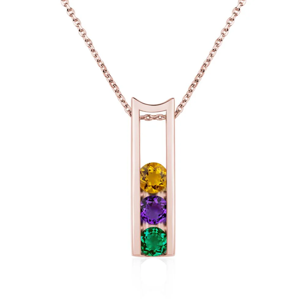 Amethyst and Citrine and Emerald 3 Stones Mothers Necklace - Image 9